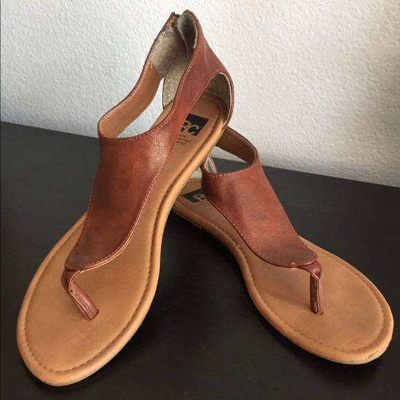 BC Footwear Shoes - BC Tan Leather Zip-up T-Strap Ankle Sandal Flat